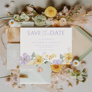 Purple Lavender & Yellow Sunshine Floral Wedding Save The Date