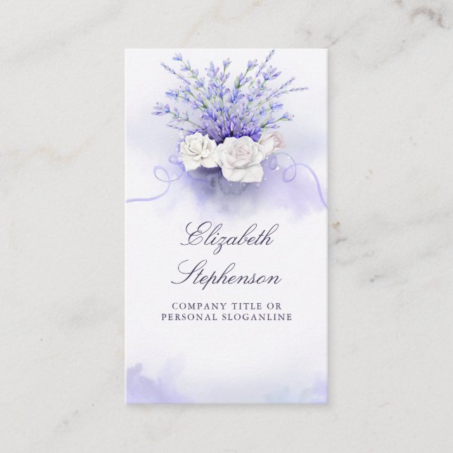 Purple Lavenders Elegant Floral Watercolor Business Card (Front)