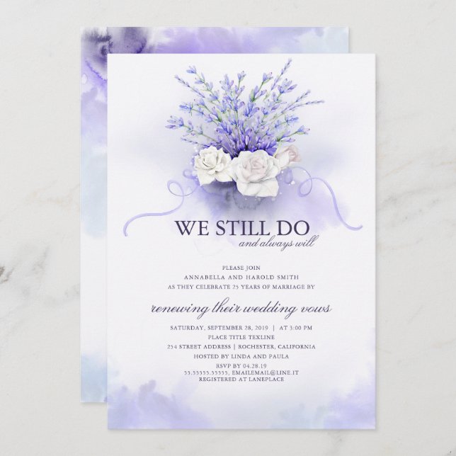 Purple Lavenders "We Still Do" Wedding Anniversary Invitation (Front/Back)
