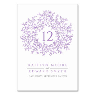 Purple leaf circle monogram wedding custom table number