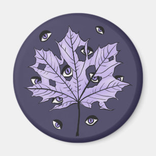 Purple Leaf Creepy Eyes – Spooky Gothic Nature Magnet