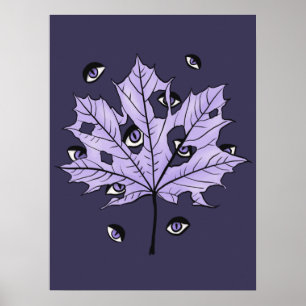 Purple Leaf Creepy Eyes – Spooky Gothic Nature Poster