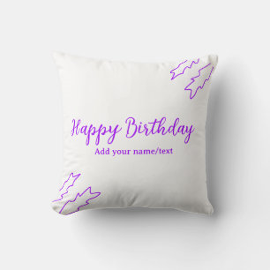 Purple leaf happy birthday add name text simple cushion