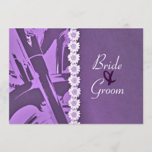 Purple Leather & Daisies Biker Wedding Invitation