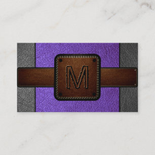 Purple Leather Look Brown Monogram Business Card