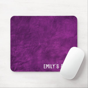 Purple Leather with Silver Name Mouse Pad