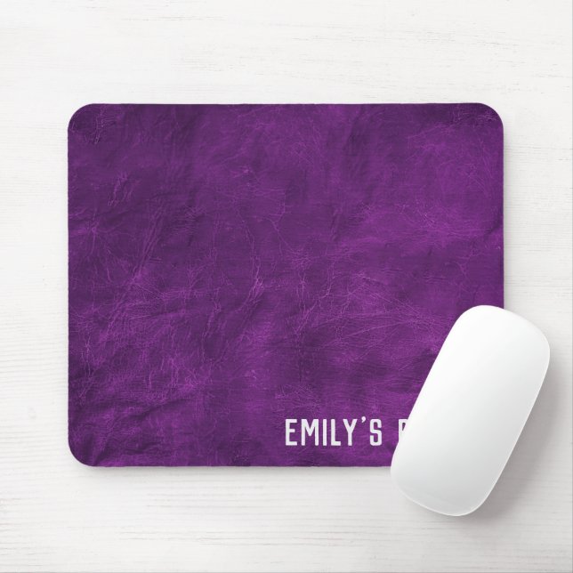 Purple Leather with Silver Name Mouse Pad (With Mouse)