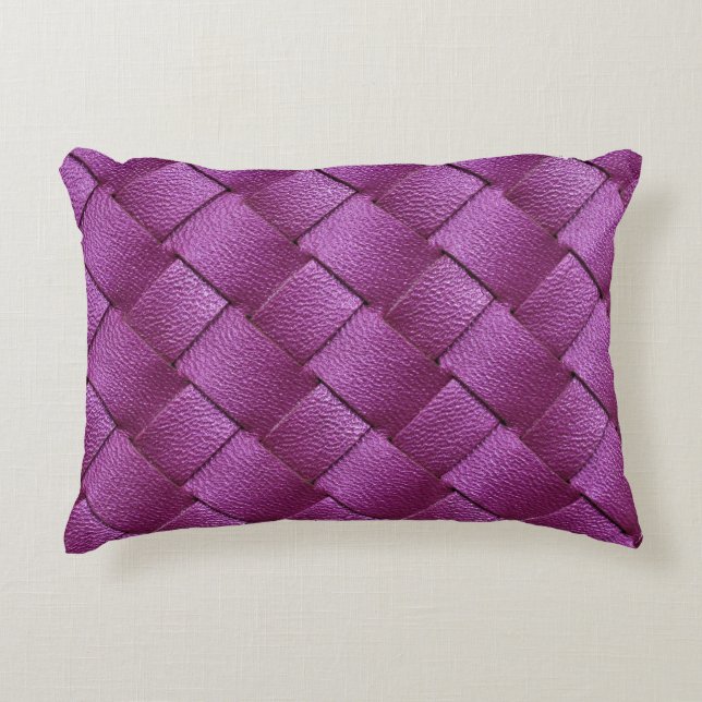 Purple Leather, Woven Texture Background. Decorative Cushion (Front)