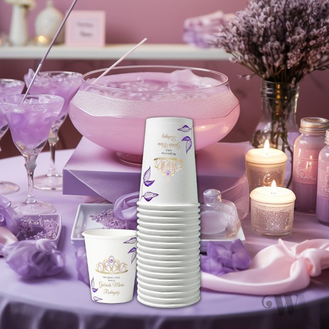  Purple Leaves Gold Tiara Quinceañera  Paper Cups (Creator Uploaded)