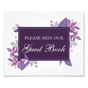 Purple leaves guest book sign. Botanical wedding Photo Print