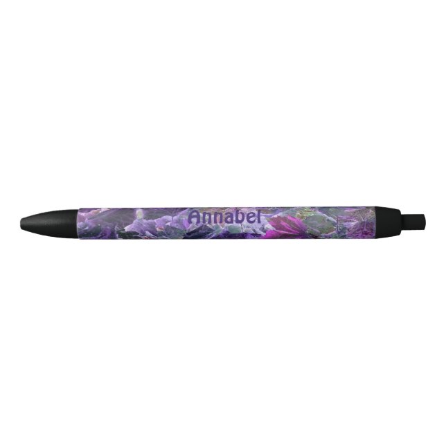 Purple Leaves Pattern Personalised Blue Ink Pen (Front)