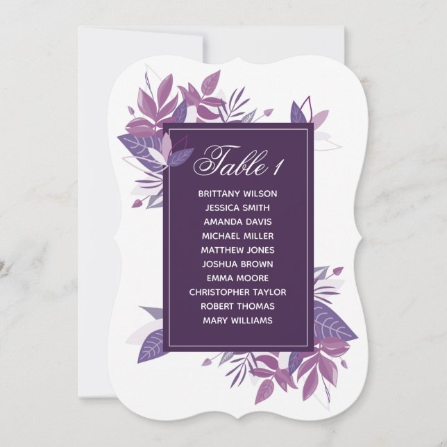 Purple leaves seating chart. Violet wedding plan Invitation (Front)