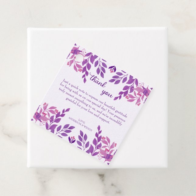 Purple Leaves Wedding Theme Favour Tags (In Situ)