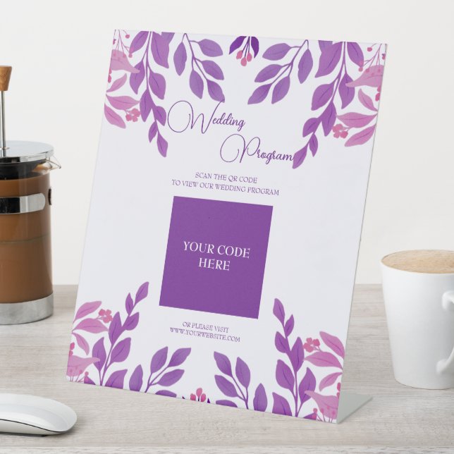 Purple Leaves Wedding Theme Pedestal Sign (In SItu)