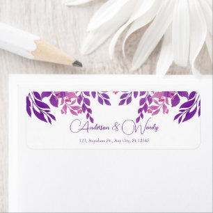 Purple Leaves Wedding Theme Return Address Label