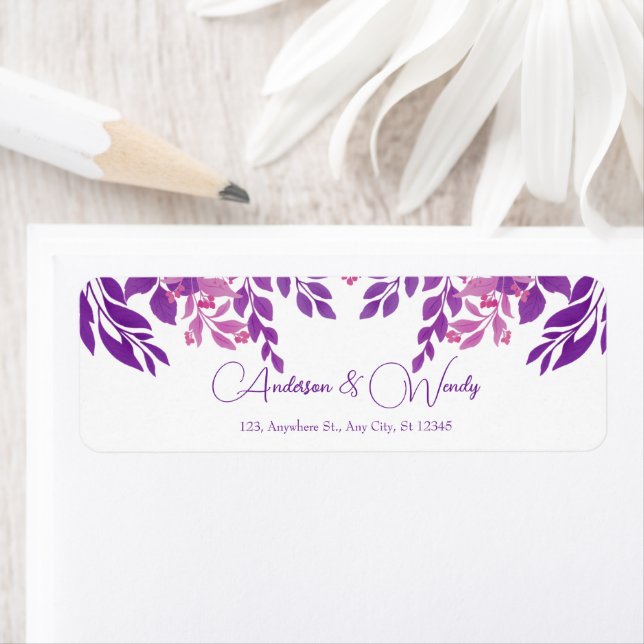 Purple Leaves Wedding Theme Return Address Label (Insitu)