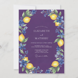 Purple Lemon Citrus Eucalyptus Wedding Invitation