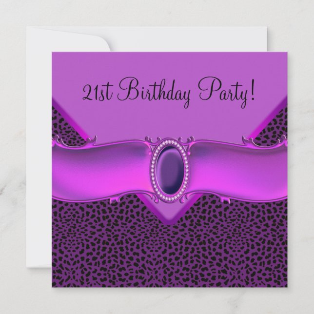 Purple Leopard 21st Birthday Party Invitation (Front)