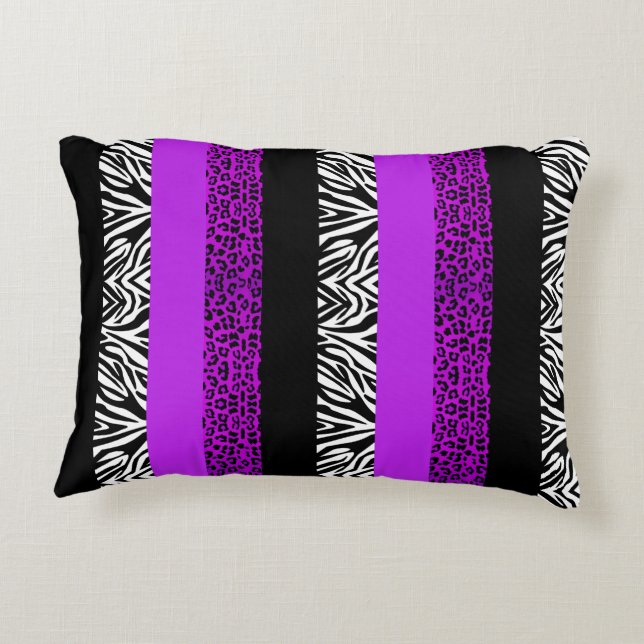 Purple Leopard and Zebra Animal Print Decorative Cushion (Back)
