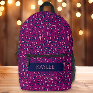 Purple Leopard Animal Print Custom Name Printed Backpack