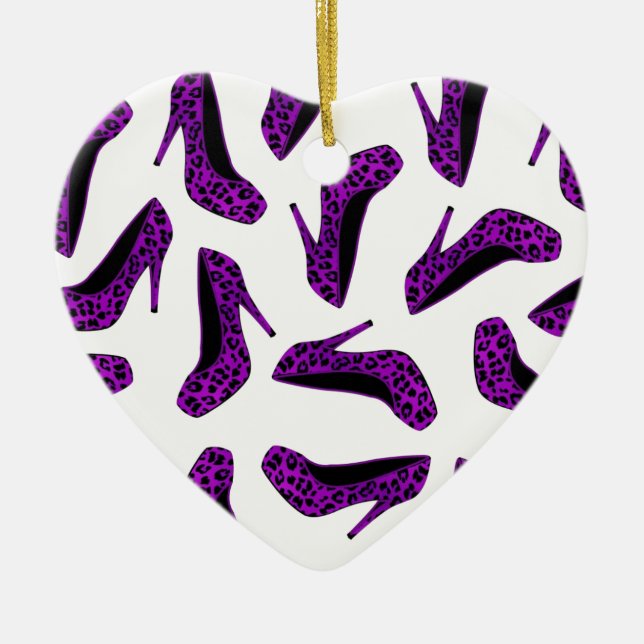 Purple Leopard Animal Print High Heel Shoes Print Ceramic Tree Decoration (Front)