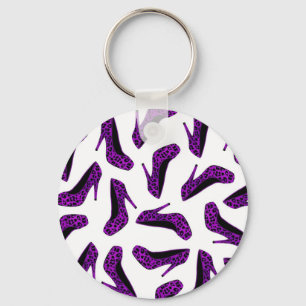 Purple Leopard Animal Print High Heel Shoes Print Key Ring