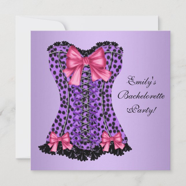 Purple Leopard Corset Bachelorette Party Invitation (Front)