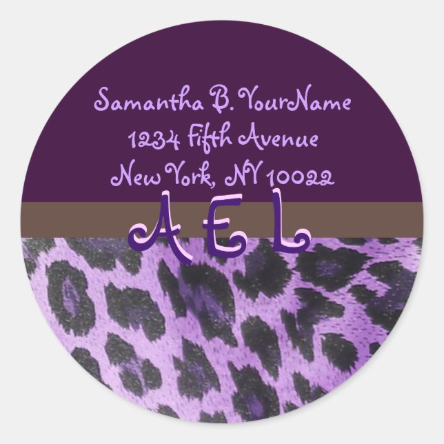 Purple Leopard Fur Monogram Address Labels (Front)