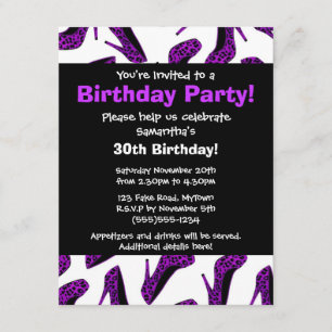 Purple Leopard High Heels Print Party Invitation