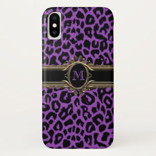 Purple Leopard Monogram Animal Print iPhone X Case