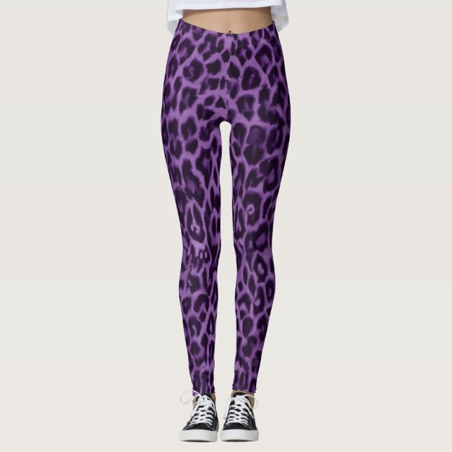 Purple Leopard Pattern Animal Print Leggings (Front)