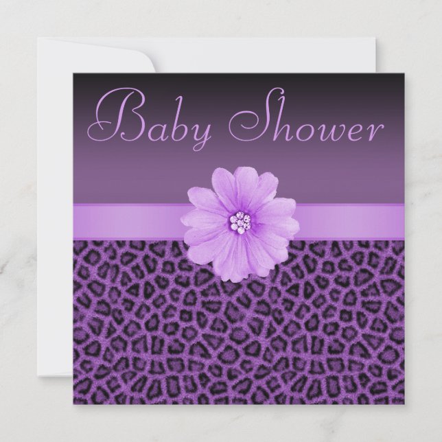 Purple Leopard Print  & Bling Flower Baby Shower Invitation (Front)