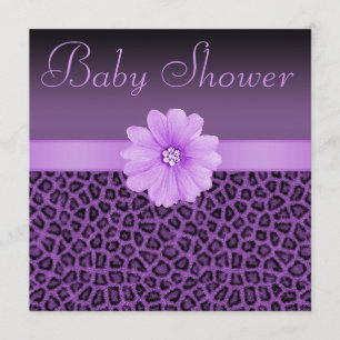Purple Leopard Print  & Bling Flower Baby Shower Invitation