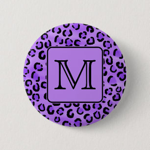 Purple Leopard Print Custom Monogram. 6 Cm Round Badge