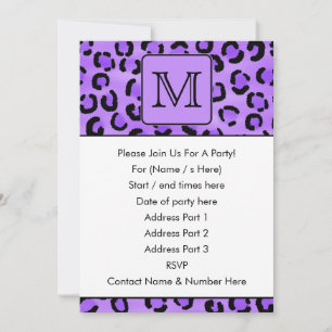 Purple Leopard Print Custom Monogram. Invitation
