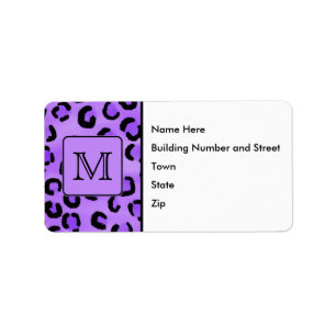 Purple Leopard Print Custom Monogram. Label