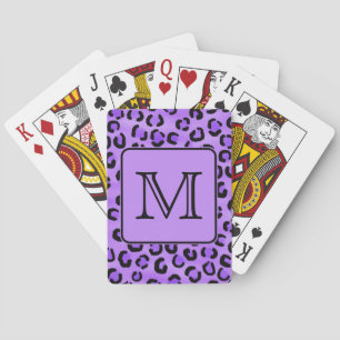 Purple Leopard Print Custom Monogram. Playing Cards