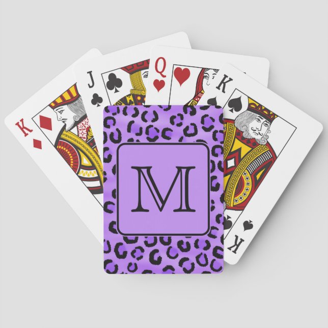 Purple Leopard Print Custom Monogram. Playing Cards (Back)