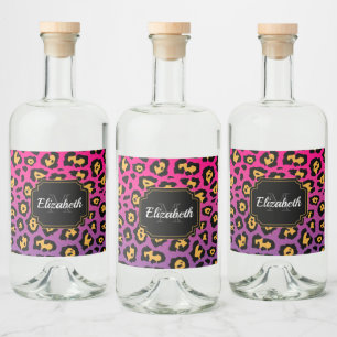 Purple Leopard Print Liquor Bottle Label