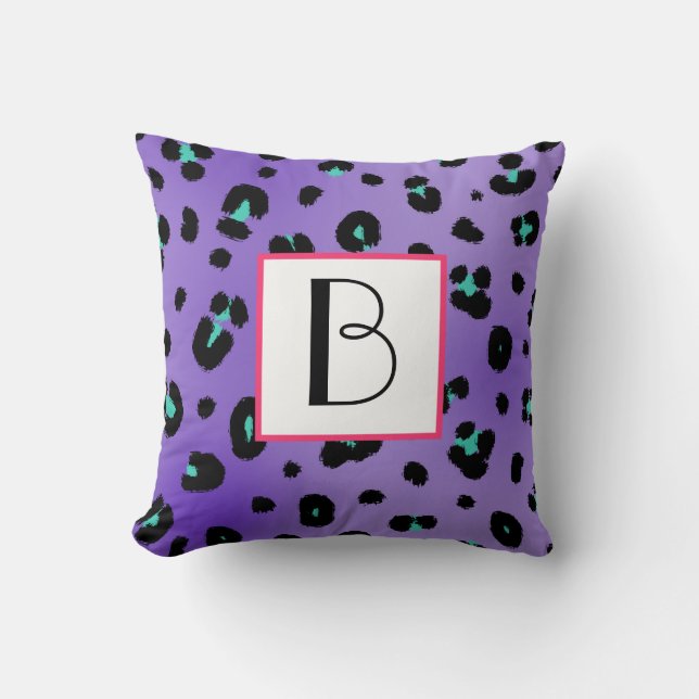 Purple Leopard Print Monogram Pillow (Front)