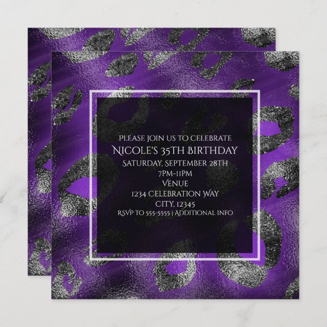 Purple Leopard Print Party Invitation (Front/Back)