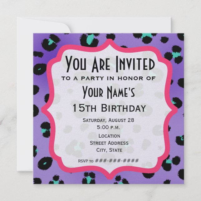 Purple Leopard Print Party Invitation (Front)