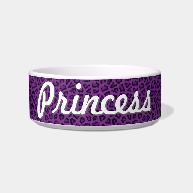 Purple Leopard Print Pet Bowl - Customised (Front)