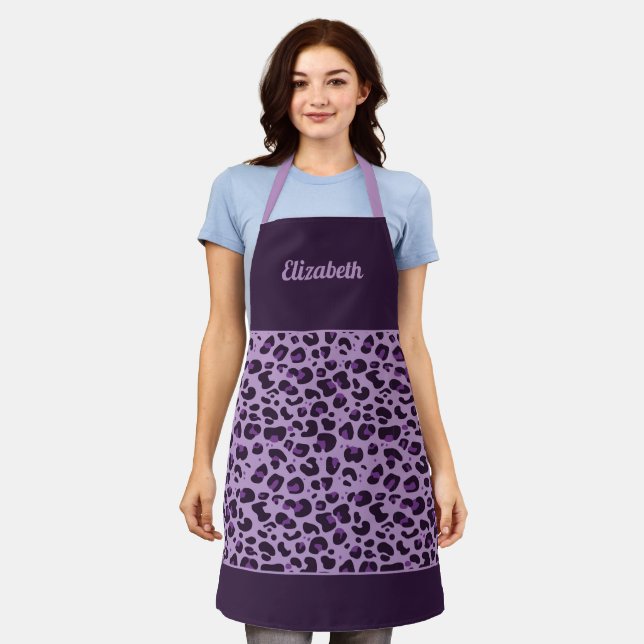 Purple leopard print trendy girly with name apron (Worn)