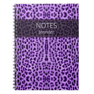 Purple Leopard Skin Print Pattern Custom Name Notebook