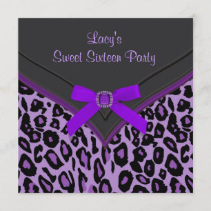 Purple Leopard Sweet 16 Party Invitation