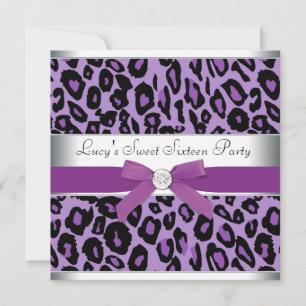 Purple Leopard Sweet 16 Party Invitation