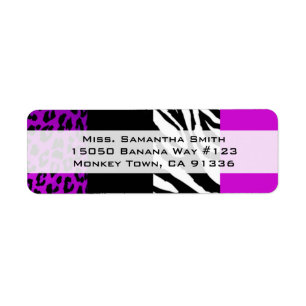 Purple Leopard & Zebra Animal Print Return Address Return Address Label
