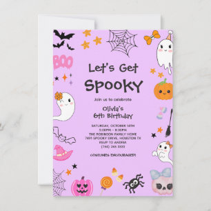 Purple Let's Get Spooky Halloween 6th Birthday Invitation