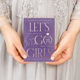 Purple Lets Go Girls Bachelorette Party Foil Invitation Postcard